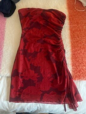 Princess Polly Strapless Red Floral Mini Dress